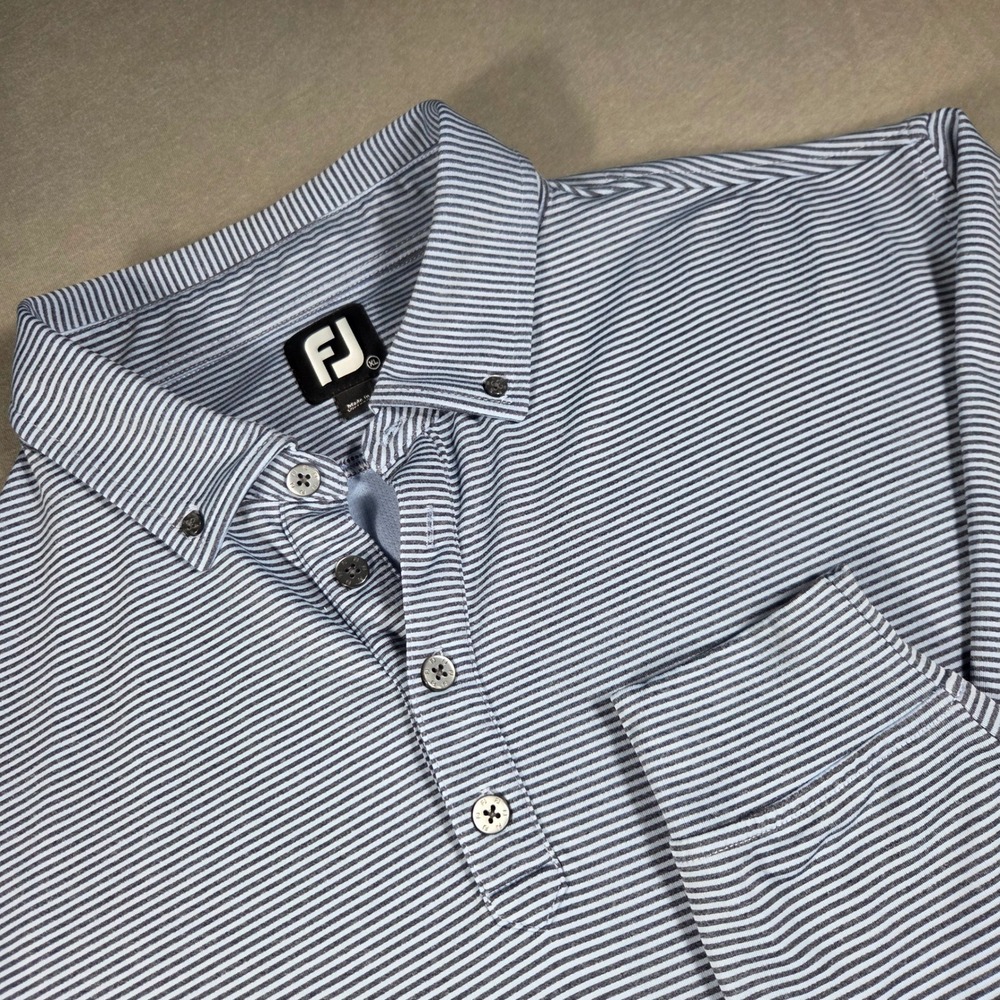 FootJoy Mens XL Long Sleeve Golf Polo Shirt Blue White Striped Performance XL